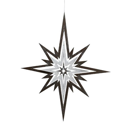 Floristik24 Drevená hviezda na zavesenie sivá, biela 48cm x 40cm