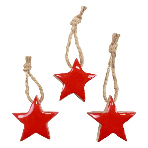 Floristik24 Drevené ozdoby na vianočný stromček hviezda červené, prírodné ozdobné hviezdy 5cm 24ks