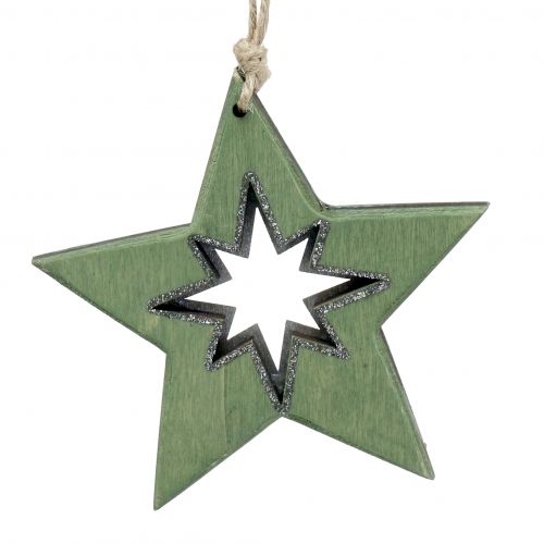 položky Drevená hviezda s motívmi zelená 11cm 6ks