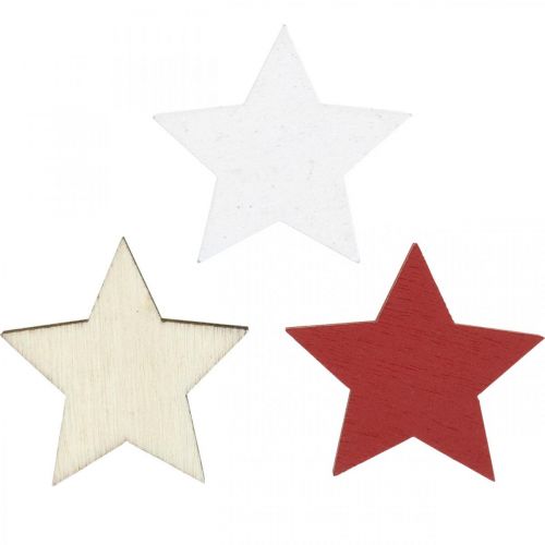 položky Bodová dekorácia drevené hviezdičky prírodná, červená, biela 3cm mix 72 kusov