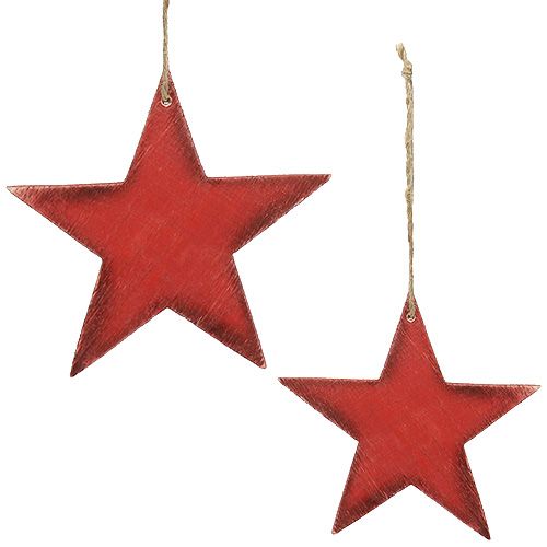 Floristik24 Drevené hviezdičky na zavesenie 16,5cm/20cm červené 6ks