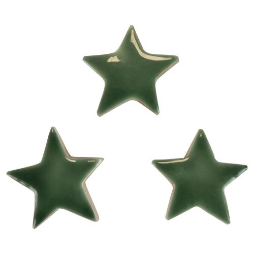 Drevené hviezdičky Vianočná dekorácia rozptylová dekorácia zelený lesk Ø5cm 8ks
