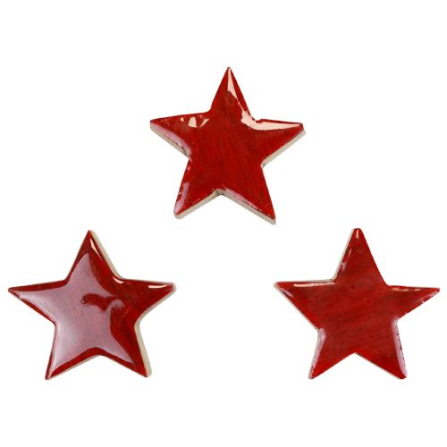 Floristik24 Drevené hviezdičky dekoračné hviezdičky červená rozsypaná dekorácia lesklý efekt Ø5cm 12ks
