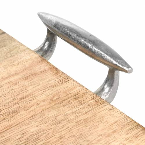 Floristik24 Drevený podnos s rúčkami Mango, kov prírodný, strieborný 46×25 cm