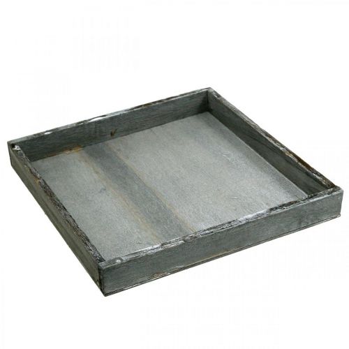 položky Podnos drevený štvorcový sivý, biela dekorácia na stôl shabby chic 24,5×24,5 cm