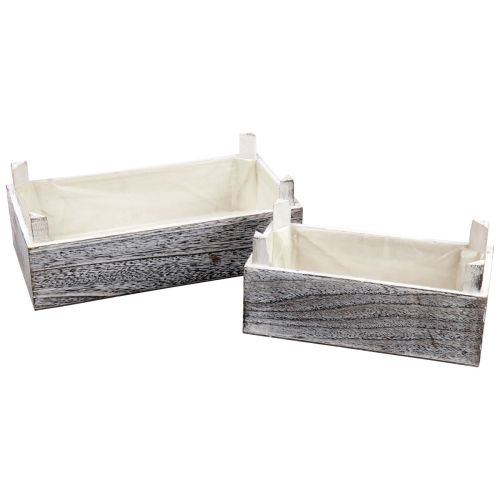 Obdĺžnikový drevený box na rastliny bielený 32x17/25x13cm sada 2 ks