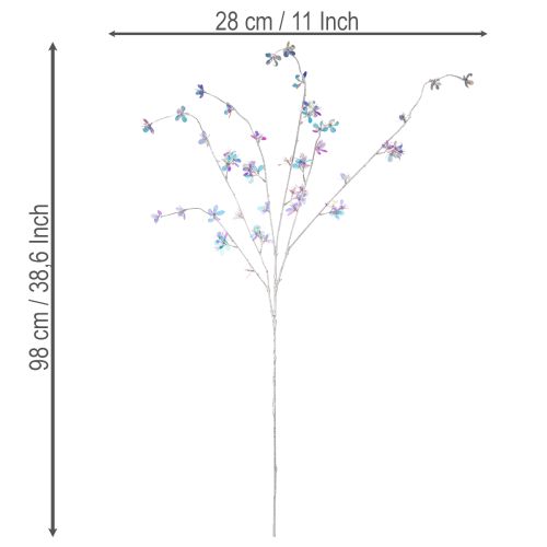 Umelá jemná kvitnúca vetvička s dúhovými kvetmi, 98 cm | Floristik24.sk