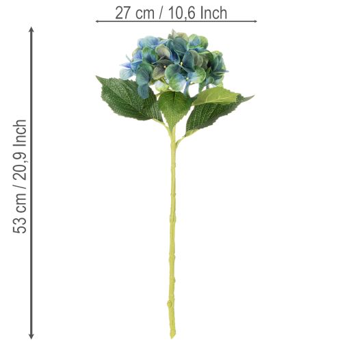 Umelý kvet hortenzie, modrozelený, ozdobná jedna stonka, 53 cm | Floristik24.sk