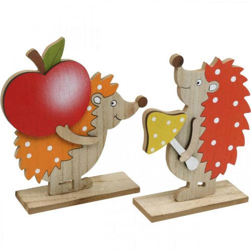 Floristik24 Jesenná figúrka, ježko s jabĺčkom a hríbikom, drevená dekorácia oranžová/červená V24/23,5cm sada 2ks
