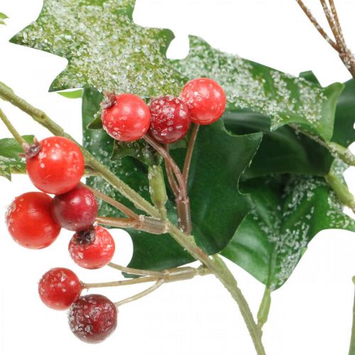 položky Umelá vetvička Ilex Winter Berry Vianočná dekorácia Holly Snowy Zelená Červená L63cm