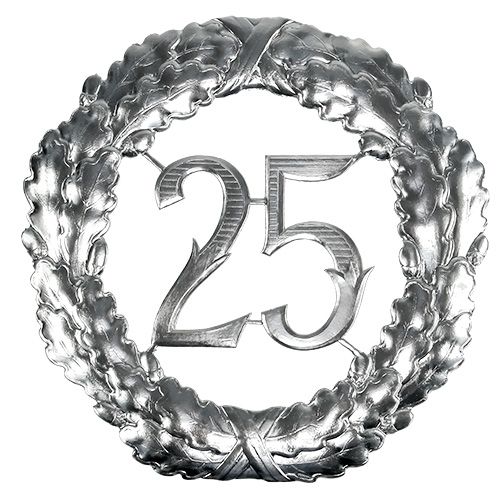Floristik24 Výročie číslo 25 v striebornej farbe Ø40cm