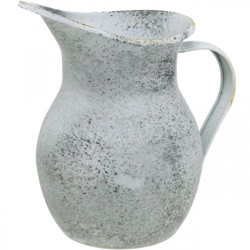 Floristik24 Ozdobný džbán kovový umývaný biely shabby chic V18,5 cm