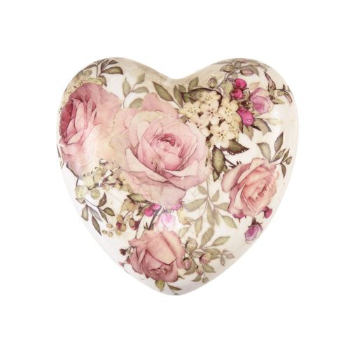 Keramické dekoračné srdce s ružami kameninové na stôl 10,5cm