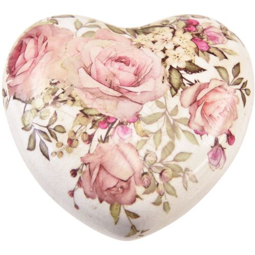 položky Keramické dekoračné srdce s ružami kameninové na stôl 10,5cm
