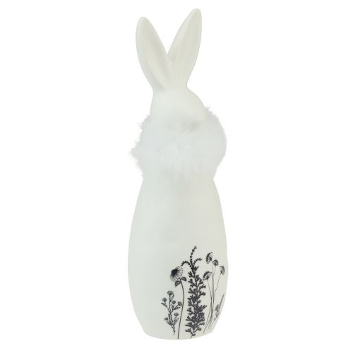 Floristik24 Keramický zajačik biele zajace ozdobné pierka kvety Ø6cm V20,5cm