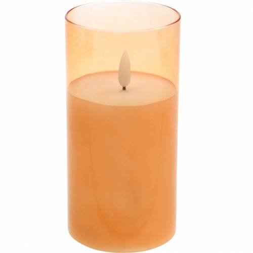 Floristik24 LED sviečka v skle pravý vosk oranžová Ø7,5cm V10cm