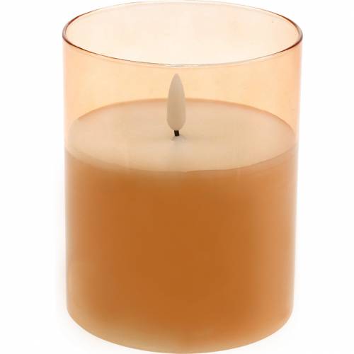 Floristik24 LED sviečka v skle pravý vosk oranžová Ø10cm V12,5cm