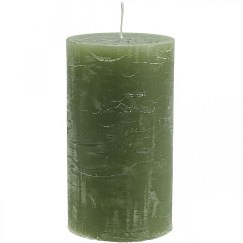 Jednofarebné sviečky olivovozelené stĺpové sviečky 85×150mm 2ks