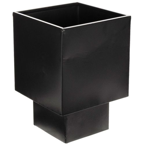 Čierny kockový kvetináč s podstavcom, moderný, 22 cm