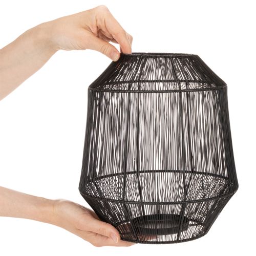 Čierny svietnik, dekoratívny lampáš, drôtený košík, Ø24cm, V28cm | Floristik24.sk