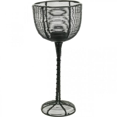 Stojan na čajovú sviečku čierny kovový ozdobný pohár na víno Ø10cm V26,5cm