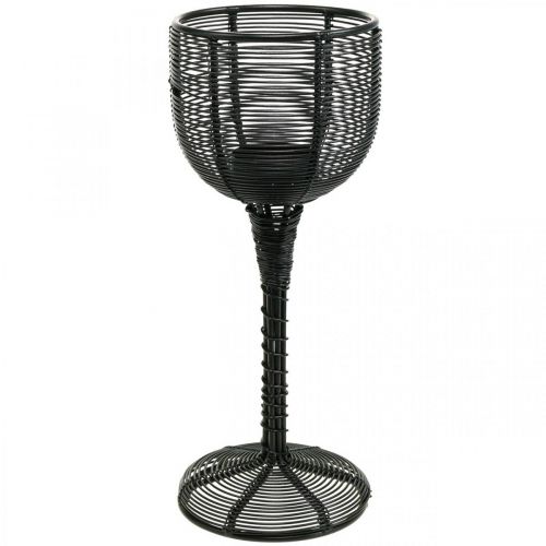 Stojan na čajovú sviečku kovový čierny dekoratívny pohár na víno Ø13cm V31,5cm