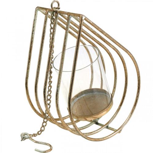 položky Závesný svietnik na čajovú sviečku kovová zlatá slza V22,5cm