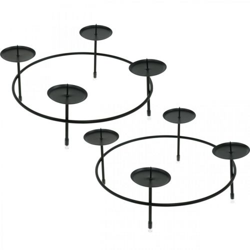 Floristik24 Svietnik na 4 sviečky čierna kovová dekorácia na stôl Ø23,5cm 2ks