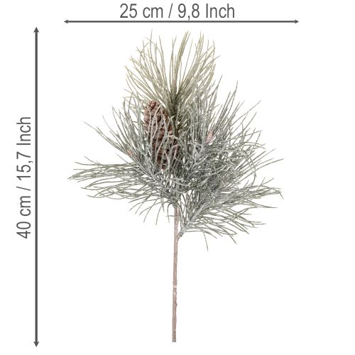 Umelá borovicová vetvička so šiškami, zimná, 40 cm | Floristik24.sk