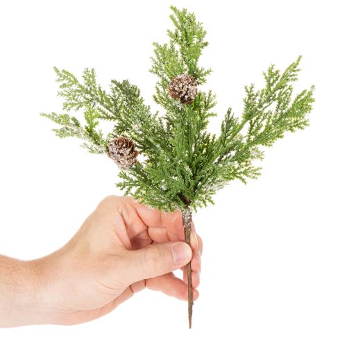 Umelý borovicový konár so šiškami, pokrytý snehom, 28 cm, 6 kusov | Floristik24.sk