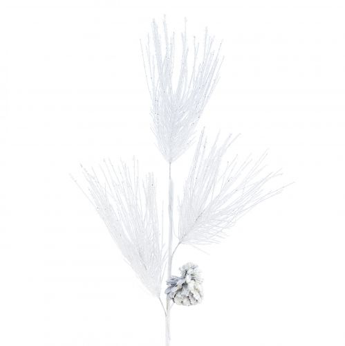 položky Umelá borovicová vetva so šiškami biele trblietky L55cm