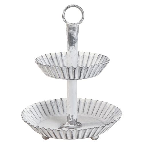 Stojan na tortu Shabby Chic kovový biely 2-poschodový Ø16,5cm