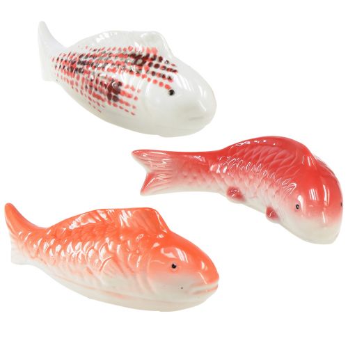 Floristik24 Koi dekoračná ryba keramická červená biela plávajúca 15cm 3ks