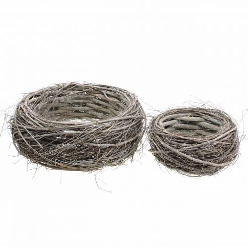 Floristik24 Košíková miska veľkonočné hniezdo hnedá biela umývaná Ø26/Ø15cm sada 2 ks