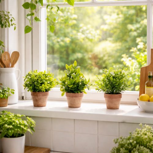 položky Umelá rastlina v kvetináči s realistickou textúrou na vnútorné použitie a dekoráciu, 18 cm, 3 kusy