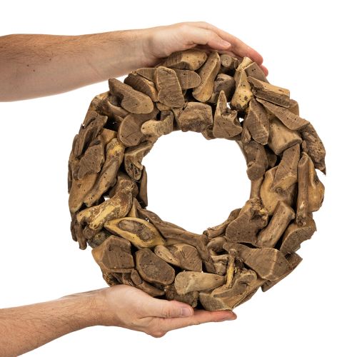 Dekoratívny veniec z prírodných drevených kúskov, okrúhly, 35 cm | Floristik24.sk
