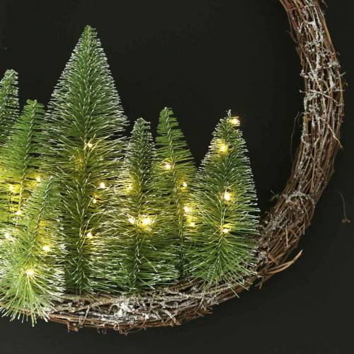 položky Vianočný veniec so stromčekom a LED Ø48cm zasnežená zelená, hnedá