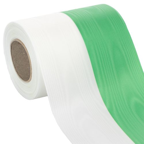 položky Moaré stuha na veniec 125 mm x 25 m v zelenej a bielej farbe, taftovo tkaná stuha, národná stuha, ozdobná stuha