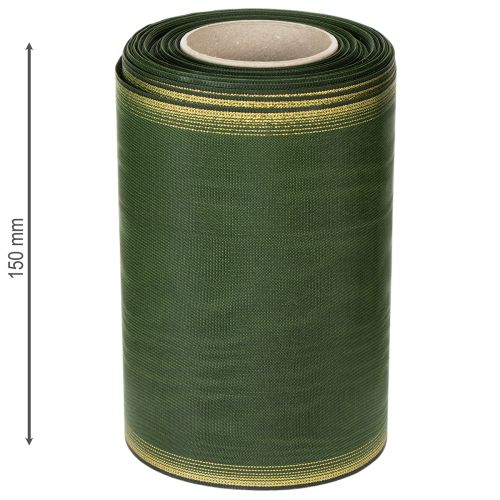 položky Moaré stuha na veniec, 150 mm, tmavozelená so zlatým perleťovým okrajom, taftová väzba, 25 m kotúč na dekoráciu a dizajn