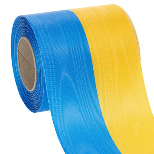 položky Modrá a žltá moaré stuha na veniec, 100 mm, národná stuha, klubová stuha, ozdobná stuha, slávnostná smútočná stuha, acetát