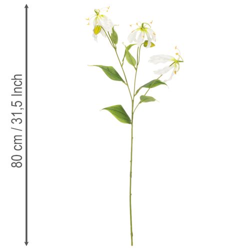 Umelý kvet Gloriosa, biely a žltý, elegantná kvitnúca vetvička na dekoráciu, 80 cm, 3 kusy | Floristik24.sk