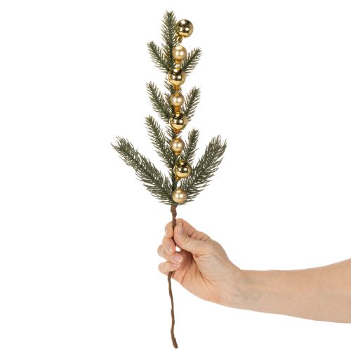 Umelá jedľová vetvička so zlatými mini vianočnými guľôčkami, 46 cm, 2 kusy | Floristik24.sk