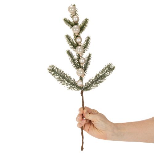 Umelá jedľová vetvička s bielymi mini vianočnými guľôčkami, 46 cm, 2 kusy | Floristik24.sk