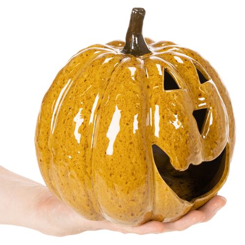 Keramická tekvica s tvárou, LED dekorácia, Halloween, 19 cm | Floristik24.sk