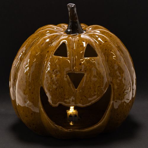 Keramická tekvica s tvárou, LED dekorácia, Halloween, 19 cm | Floristik24.sk