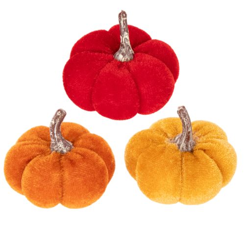 Dekoratívna tekvicová sada zo zamatu v troch farbách, mini tekvice 5 cm, 12 kusov