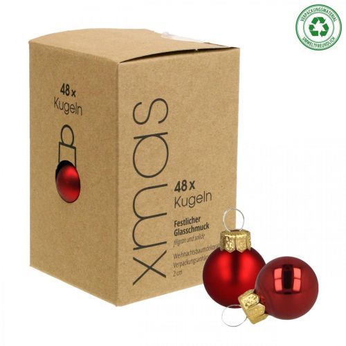 Floristik24 Mini vianočné gule sklenené červené matné/lesklé Ø2cm 44 kusov