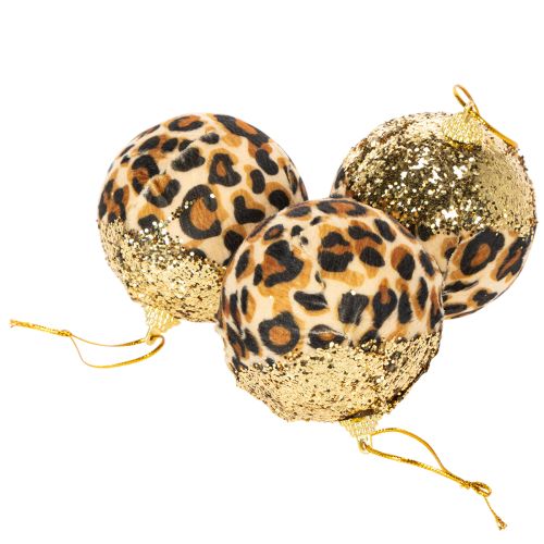 Vianočné gule s leopardím vzorom a zlatými trblietkami 7 cm 3 ks | Floristik24.sk
