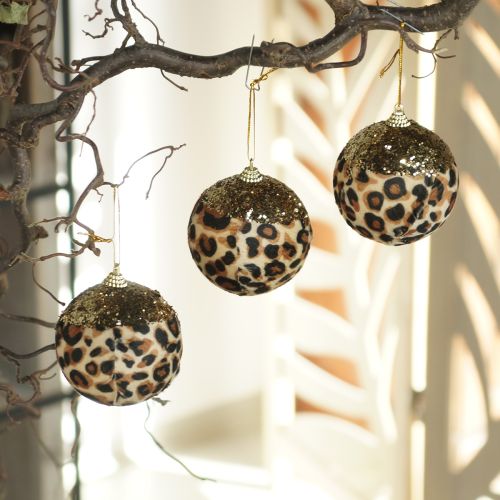 Vianočné gule s leopardím vzorom a zlatými trblietkami 7 cm 3 ks