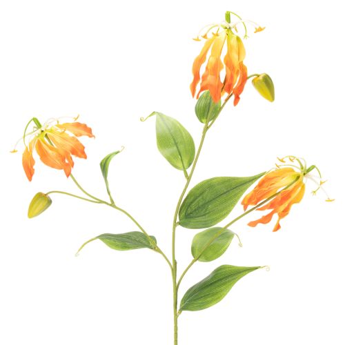 Umelý kvet Gloriosa oranžovej farby s dlhými stonkami do vázy 80 cm 3 ks